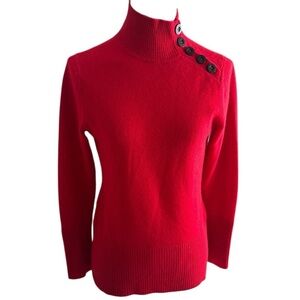 ANNIE KLEIN Red Cashmere Sweater Button Shoulder High Neck Size PS Petite S Soft